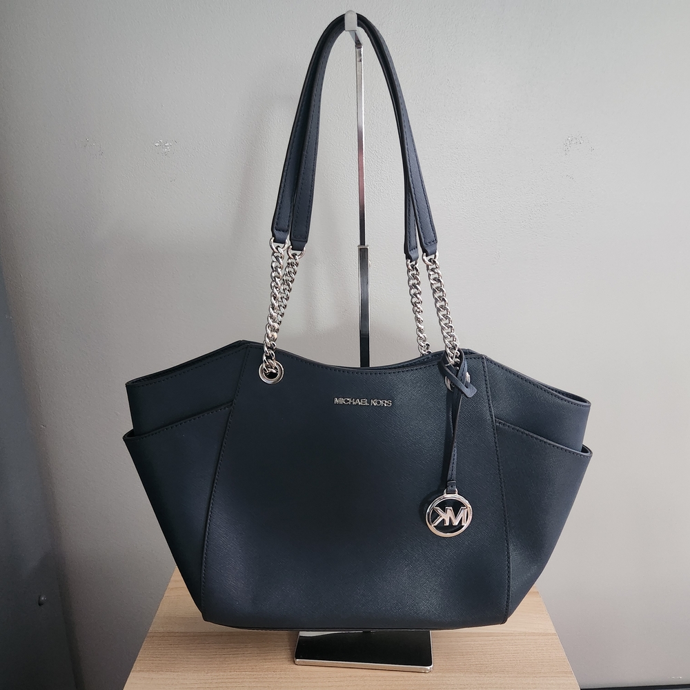 Michael Kors Dark Blue Tote with Silver Accents